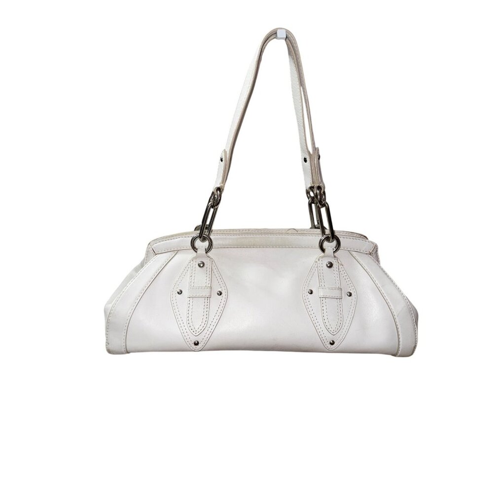 Cole Haan Trinity White Leather‎ Handbag With Silver Hardware Y2K Classic Rave
